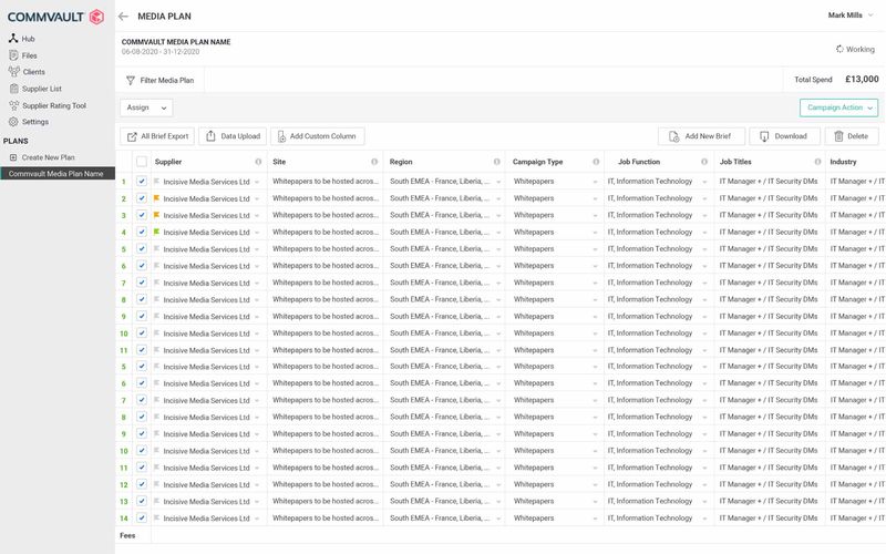 Argus media planning media plan supplier grid — project screenshot
