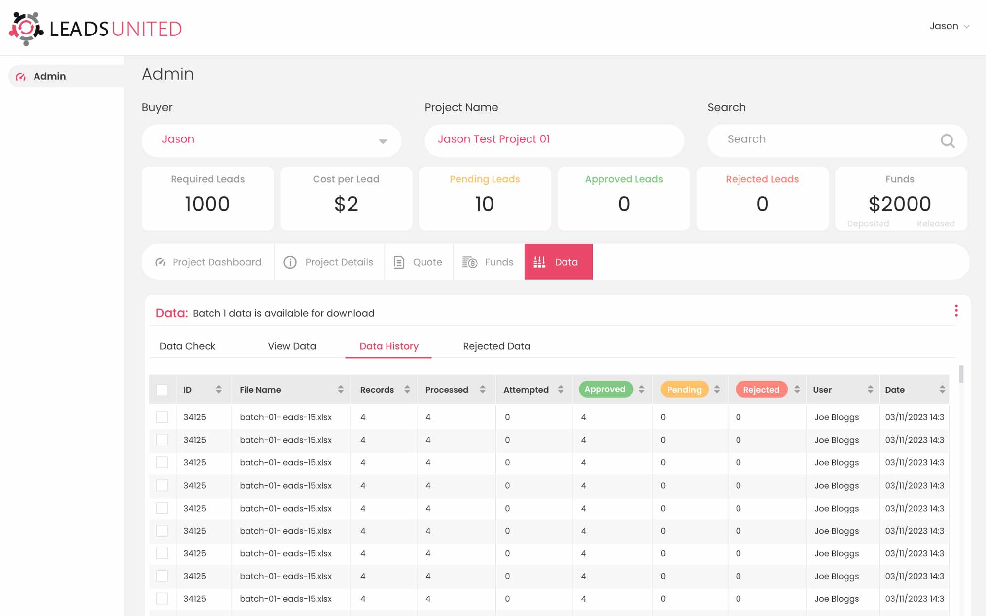 Leads United · Marketplace — Full audit trail on every batch