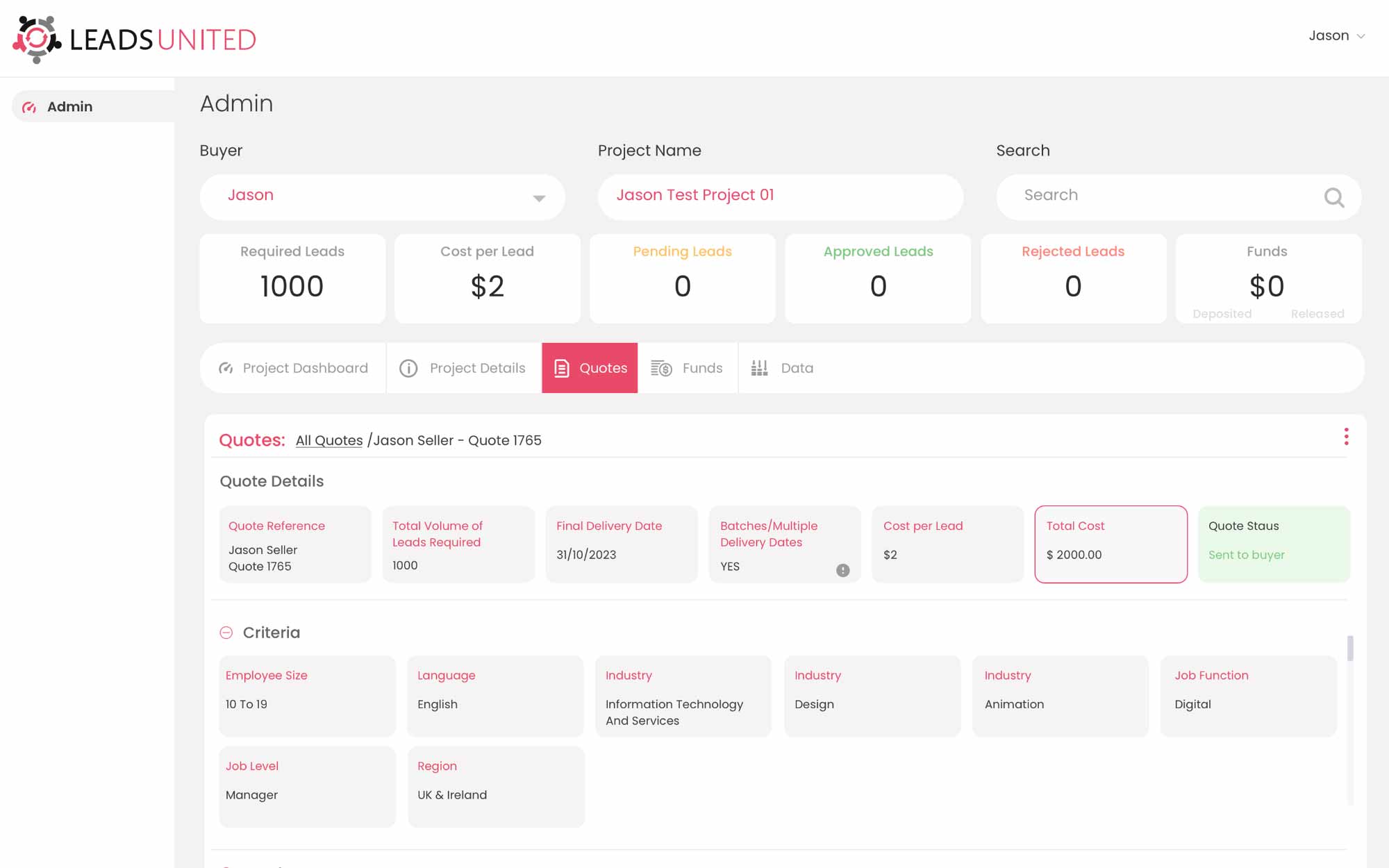 Leads United · Marketplace — Quotes matched to buyer criteria